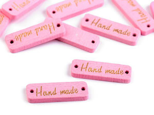 Etichete premium din lemn Hand Made (10x30mm) - Etichete dreptunghiulare pentru galanterie și artizanat, cu orificii laterale pentru cusut, tricotat și proiecte creative