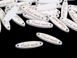 Etichete ovale din lemn Hand Made (6x27mm) cu orificii laterale - Etichete premium pentru genți, tricotat, scrapbooking și proiecte DIY