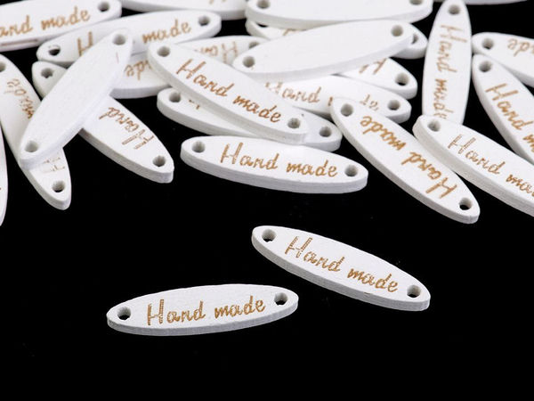Etichete ovale din lemn Hand Made (6x27mm) cu orificii laterale - Etichete premium pentru genți, tricotat, scrapbooking și proiecte DIY