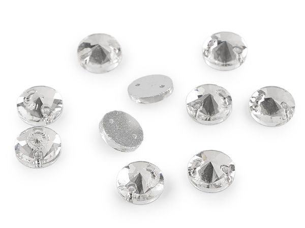 Strasuri premium de cusut din sticlă (Ø10 mm) – Pietre chaton rotunde din cristal cu 2 orificii pentru bijuterii și articole vestimentare