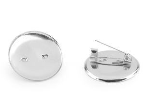 Baze rotunde platinate pentru broșe cu închidere de siguranță (25mm) - Suport metalic pentru bijuterii