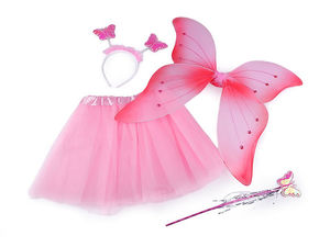 Set premium de costum zână fluture, 4 piese - fustă deghizare, aripi întărite, baghetă și bentiță - accesorii pentru serbări, petreceri copii și carnaval