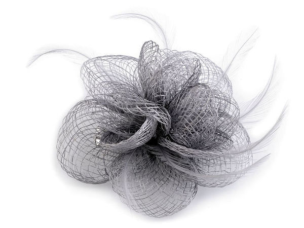 Fascinator elegant cu floare și pene și broșă - Agrafă de păr cu dublă utilizare și corsaj