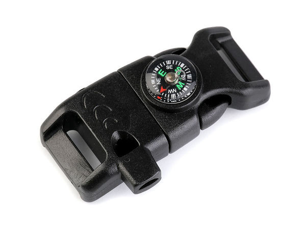 Cataramă trident de supraviețuire 5 în 1 cu fluier, busolă, amnar și lamă - 15 mm, negru (set de 2)