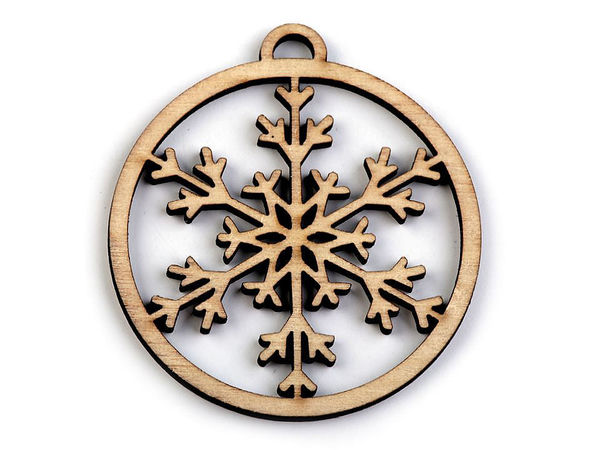 Decupaje premium din lemn pentru agățat - Ornamente sub formă de fulg de nea și brăduț pentru lucru manual și decorațiuni de sărbători (45 mm)