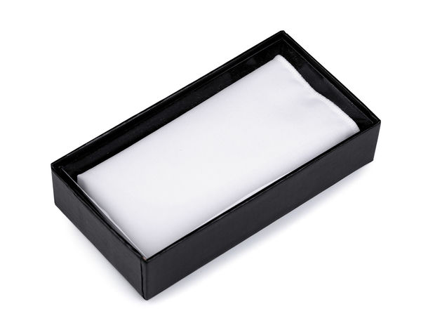Batistă de buzunar din bumbac alb premium în cutie cadou transparentă pentru prezentare
