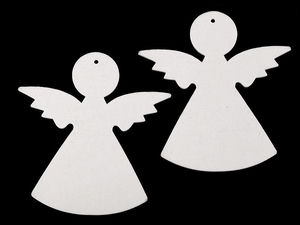 Ornament premium decupat din lemn în formă de înger, alb - 9,5 x 10 cm, decorațiune pentru proiecte craft și hobby creative
