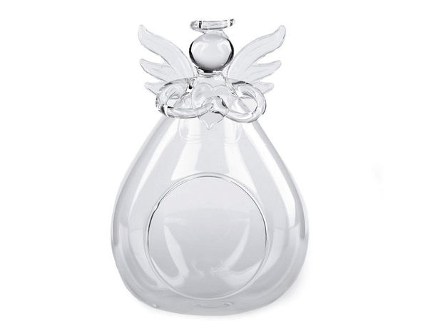Figurină înger aerariu din sticlă transparentă (8x12 cm) - Vază terariu decorativă suspendabilă și pentru masă
