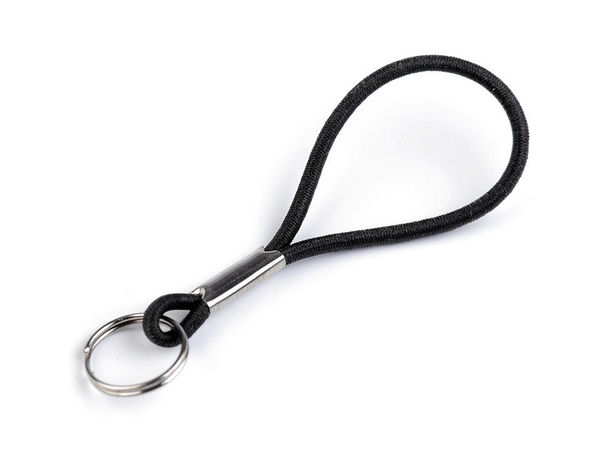 Șnur elastic negru de prindere cu inel dublu despicat (65mm)