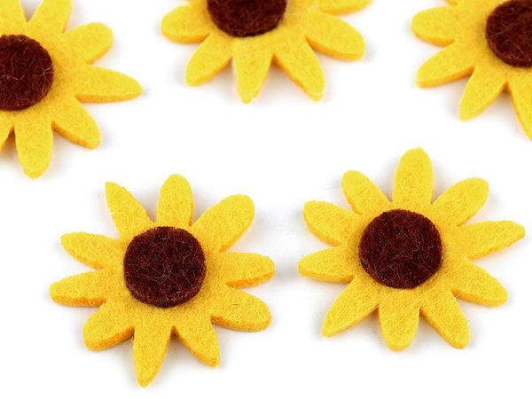 Aplicații flori din fetru galben (30 mm) - Floarea-soarelui și margarete pentru proiecte creative și scrapbooking