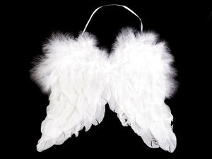Ornament suspendat aripi de înger din pene albe, 21x25 cm - Decorațiune premium pentru bradul de Crăciun și ferestre