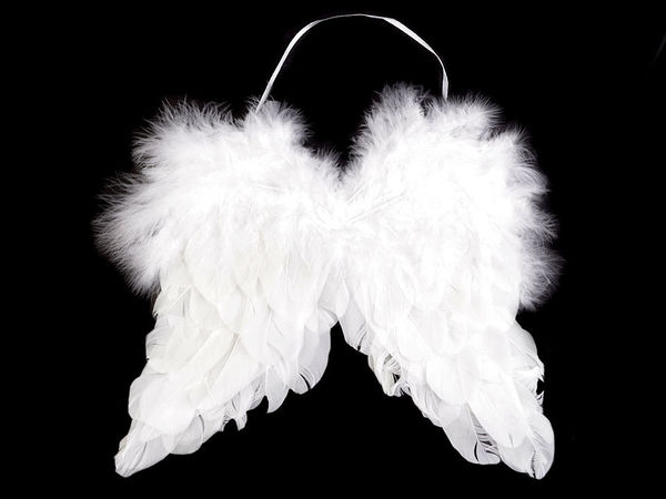 Ornament suspendat aripi de înger din pene albe, 21x25 cm - Decorațiune premium pentru bradul de Crăciun și ferestre