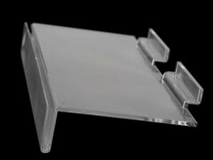 Raft premium de prezentare din acril transparent (11,5 x 25 cm) | Suport etichete pentru panouri cu fante L și T