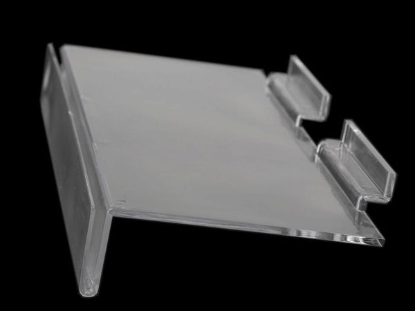 Raft premium de prezentare din acril transparent (11,5 x 25 cm) | Suport etichete pentru panouri cu fante L și T