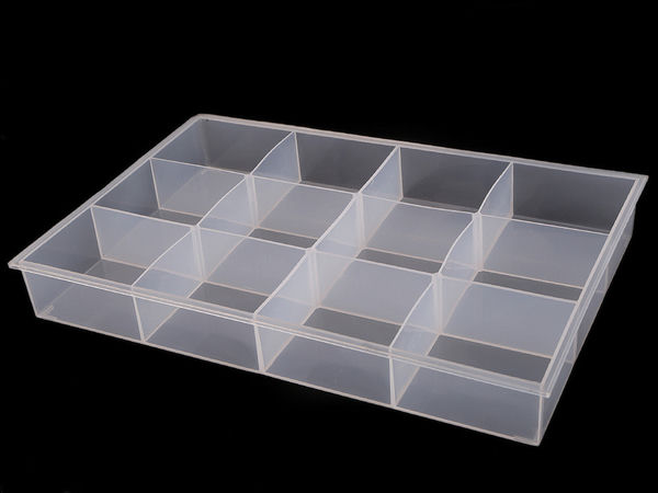 Cutie de depozitare din plastic transparent cu 12 compartimente, organizator pentru craft și galanterie (23 x 34.5 x 4.5 cm)