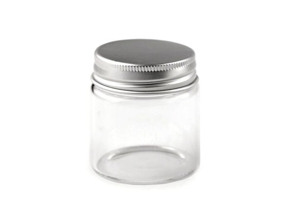 Borcan premium din sticlă cu capac metalic filetat - Recipient transparent multifuncțional de 50 ml pentru lucru manual, lumânări și călătorii (47x50 mm)