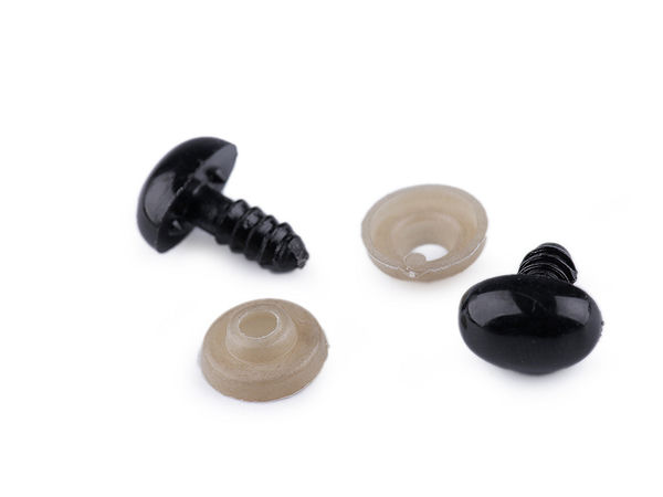 Ochi și nasuri de siguranță ovale, negre, pentru păpuși și jucării de pluș realizate manual (9x13mm) - Set complet cu șaibe de siguranță