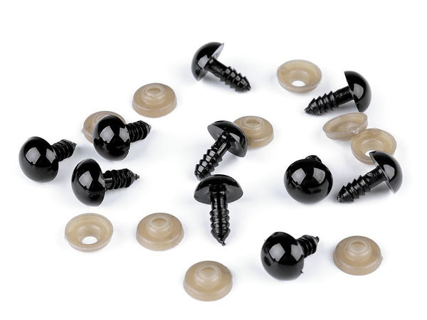 Ochi de siguranță premium de 12 mm, negri, cu șaibe pentru păpuși realizate manual, jucării de pluș și Amigurumi