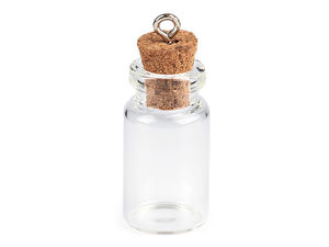 Pandantiv sticluță din sticlă transparentă cu dop de plută - Mini sticluță pentru dorințe, 13x30 mm