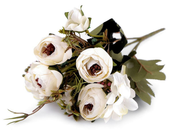 Buchet artificial premium de ranunculus - Mănunchi de 5 flori artificiale pentru coronițe, proiecte de artizanat și vaze