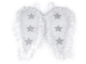 Aripi de înger din pene albe cu stele strălucitoare și pasmanterie din lurex - Accesoriu premium pentru costume