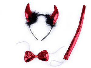 Set de 3 accesorii pentru costum de diavol roșu - Bentiță premium cu coarne, papion și coadă pentru petreceri, carnaval și serbări