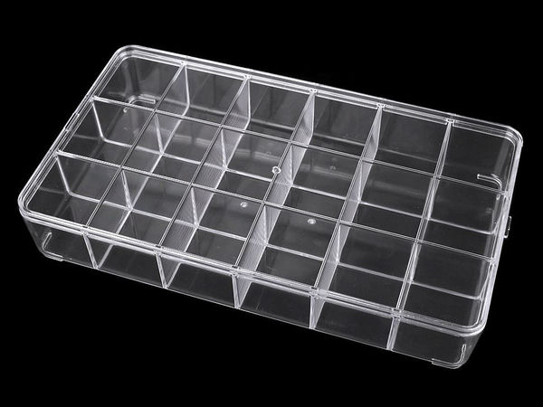 Cutie organizatoare premium din plastic cu 18 compartimente și capac, transparentă (16.5 x 29 cm)
