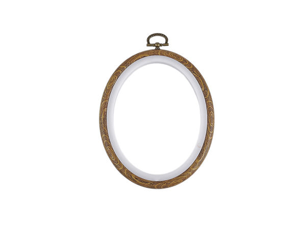 Gherghef oval decorativ pentru broderie și cusătură în punct de cruce - Finisaj cu aspect de lemn (11 x 13,5 cm)