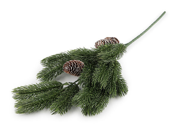 Crenguță artificială premium de molid cu aspect nins și conuri de pin naturale - Tijă florală festivă flexibilă