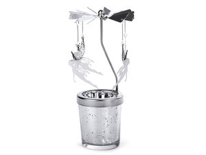 Suport tip carusel rotativ argintiu pentru lumânare pastilă - Decorațiune metalică de Crăciun (Fulg de nea și Zână)