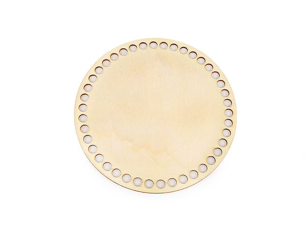 Bază premium din lemn pentru coșuri și croșetat - Disc rotund din placaj decupat cu laser, 15 cm, 42 orificii pentru genți handmade și proiecte de galanterie