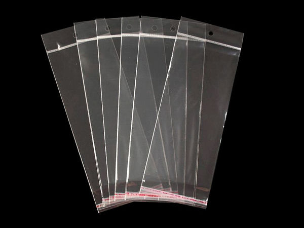 Pungi autoadezive premium transparente cu orificiu de agățare (8x19,5 cm) - Pungi din celofan lucios pentru expunere bijuterii și articole de galanterie