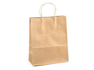 Sacoșă de cadou din hârtie Kraft natur cu mânere răsucite (26x32 cm) - Pungă premium ecologică și personalizabilă pentru cadouri, retail și proiecte creative