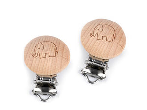Clipsuri premium din lemn pentru ecusoane și proiecte de galanterie, cu clemă metalică - Modele Elefant, Stea și Față Zâmbitoare (30 mm)