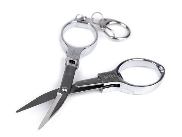 Foarfecă pliabilă premium de călătorie cu carabină pentru breloc, nichelată, 9,5 cm