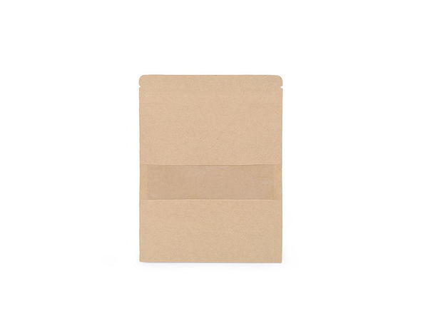 Pungă din hârtie Kraft natur cu fereastră transparentă și fermoar resigilabil (10x15 cm)