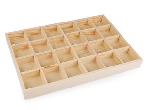 Tavă de expunere din lemn natur pentru bijuterii și organizator cu compartimente (24x35 cm)