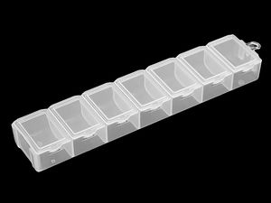 Cutie organizatoare din plastic transparent cu 7 compartimente pentru lucru manual (1,8 x 3,4 x 15 cm)