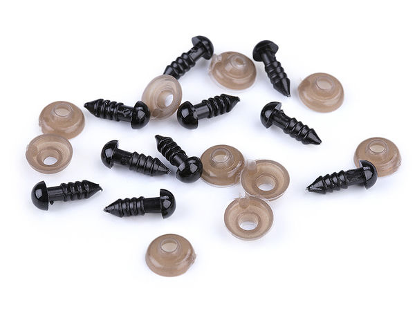 Ochi de siguranță din plastic negri cu șaibe, 6 mm - Ochișori premium de galanterie pentru păpuși DIY, jucării de pluș și amigurumi