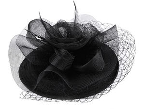 Mini-pălărie fascinator elegantă, cu design floral, pene și voaletă franțuzească