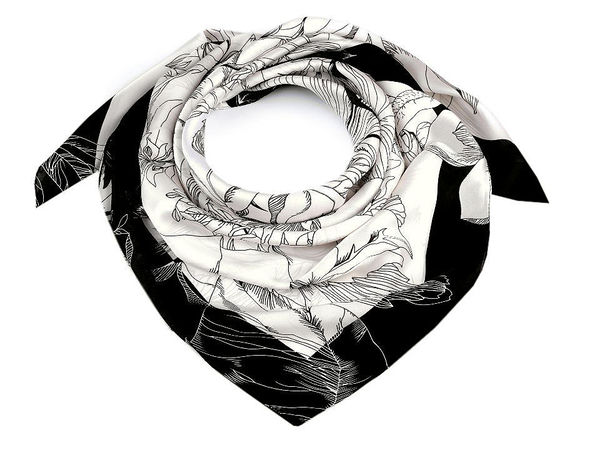 Eșarfă pătrată elegantă din satin cu motive florale - Accesoriu cu aspect de mătase pentru păr și gât (90x90 cm)