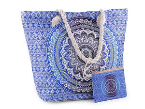 Geantă de plajă premium din bumbac de dimensiuni mari cu imprimeu mandala și portfard detașabil – geantă shopper de vară spațioasă cu mânere din frânghie, 39x50 cm