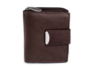Portofel compact de damă din piele naturală premium – Organizator elegant pentru carduri, cu închidere sigură cu capsă și buzunar cu fermoar pentru monede