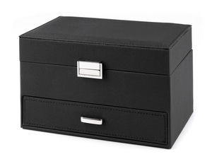 Cutie de bijuterii premium cu 3 niveluri, organizator cu oglindă și sertare - 14 x 16 x 23 cm