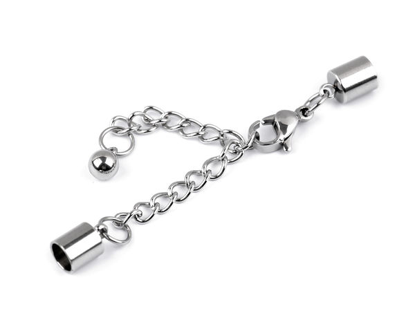 Set premium din oțel inoxidabil pentru finisarea bijuteriilor - Închizătoare carabină cu lanț de prelungire și capace terminale de 5 mm, finisaj platinat