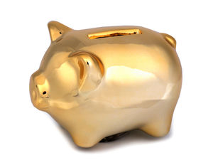Mini-pușculiță premium aurie, superlucioasă - Pușculiță decorativă elegantă pentru nunți, aniversări și sărbători