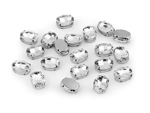 Strasuri premium din sticlă pentru cusut, ovale, în montură metalică (10x14mm) - Cristale chaton cu 4 orificii pentru îmbrăcăminte, bijuterii și accesorii