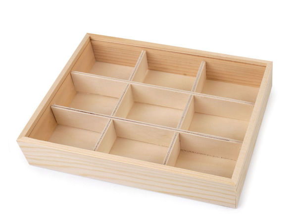 Cutie organizatoare premium din lemn pentru lucru manual cu separatoare detașabile și capac culisant transparent - Casetă de depozitare din lemn natur pentru mărgele și bijuterii