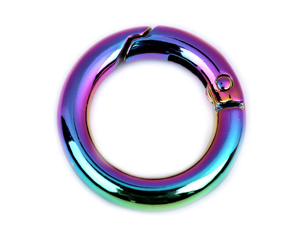 Carabiniere rotunde premium tip inel O cu arc - Inele pentru chei și accesorii metalice pentru genți de 18 mm, multicolor holografic