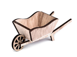 Roabă decorativă în miniatură din lemn natural (6x16 cm) - Centru de masă rustic și suport pentru aranjamente de lucru manual